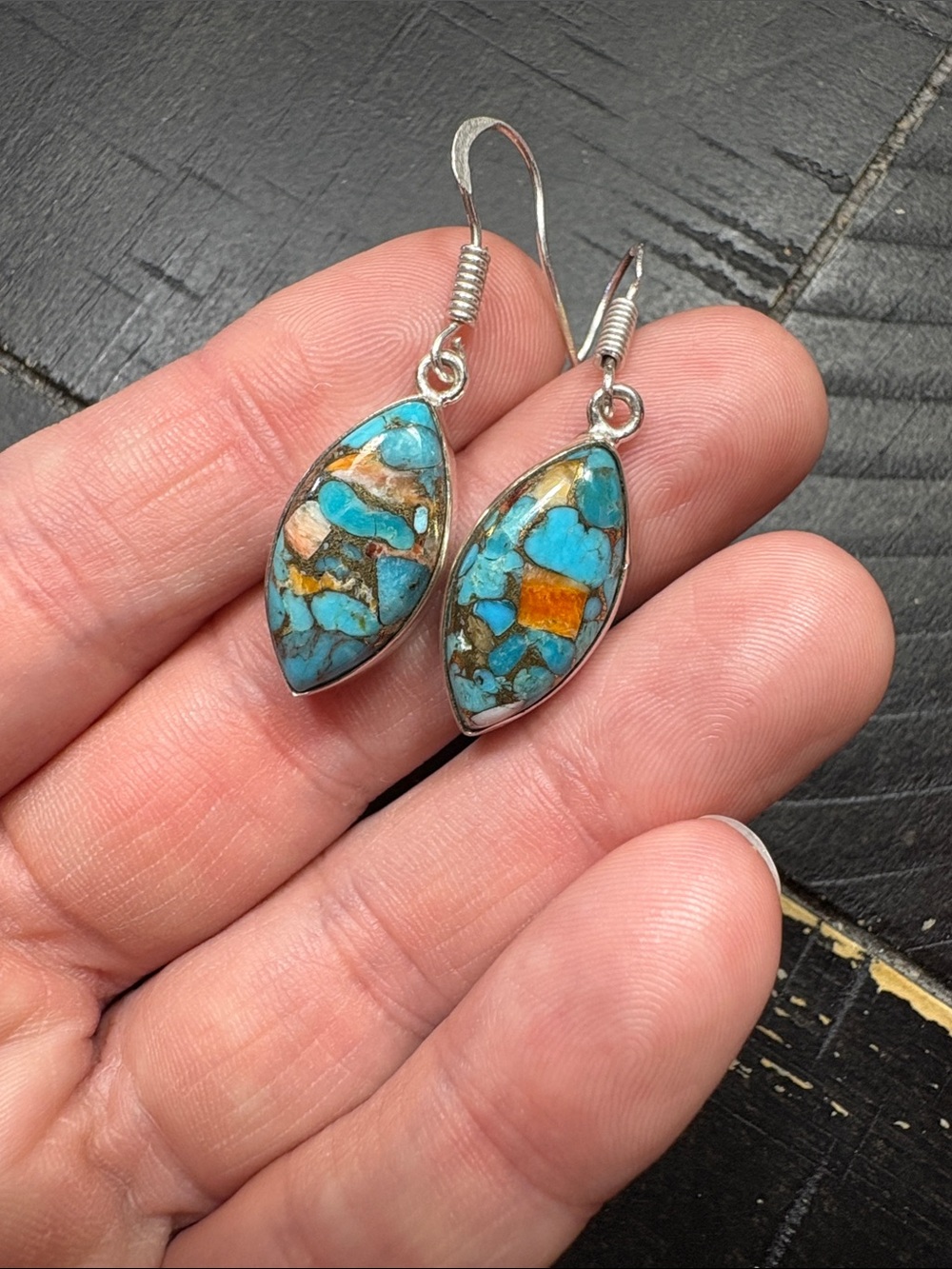 925 Sterling Silver Turquoise Teardrop Dangle Earrings